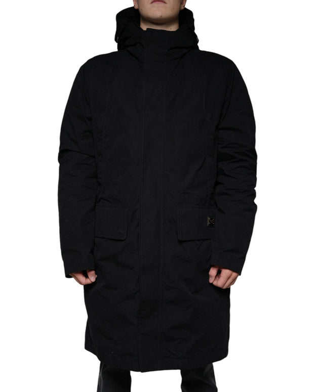 Black Hooded Parka Cotton Trench Coat Jacket