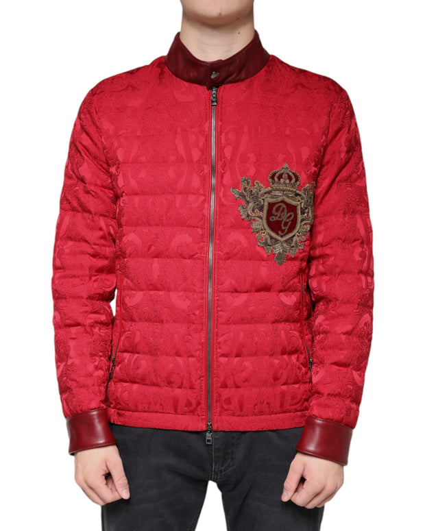 Red Quilted Bomber Gold Crown Logo Jacket