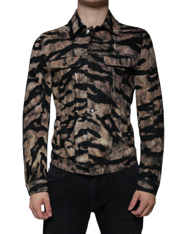 Brown Tiger Button Down Collared Jacket