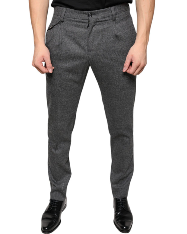Gray Check Tartan Wool Skinny Pants
