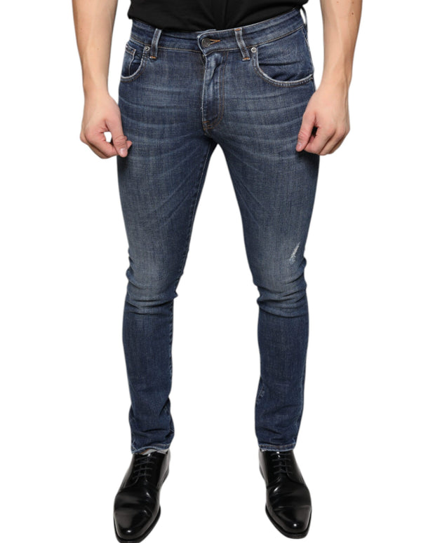 Dark Blue Washed Cotton Skinny Denim Jeans