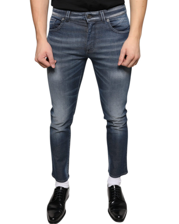 Dark Blue Washed Cotton Skinny Denim Jeans