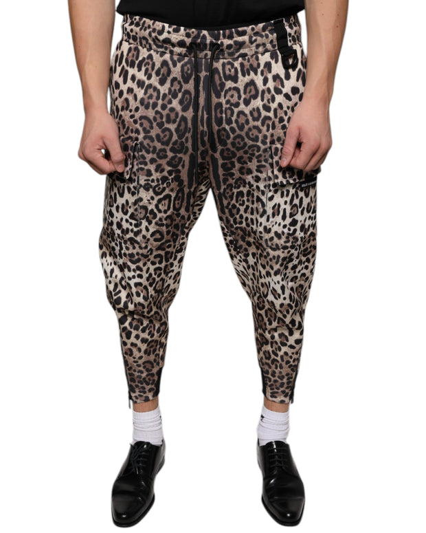 Brown Leopard Polyester Jogger Pants
