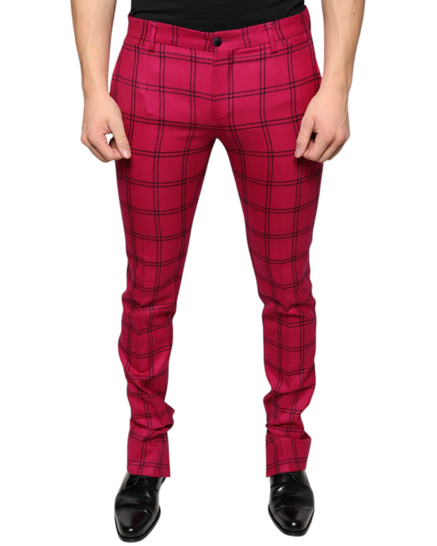 Pink Checkered Wool Skinny Pants