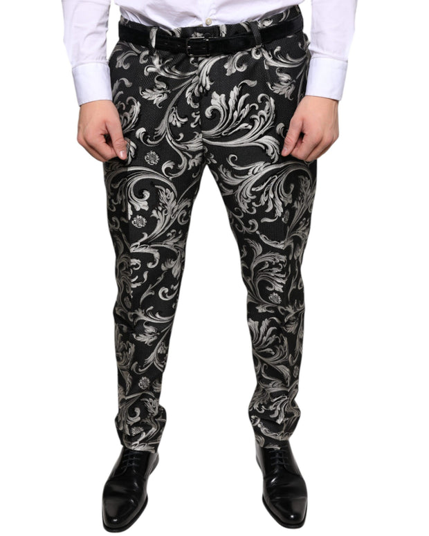 Black Jacquard Skinny Dress Pants
