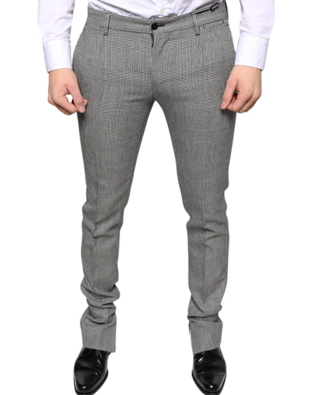 Gray Check Tartan Wool Skinny Pants