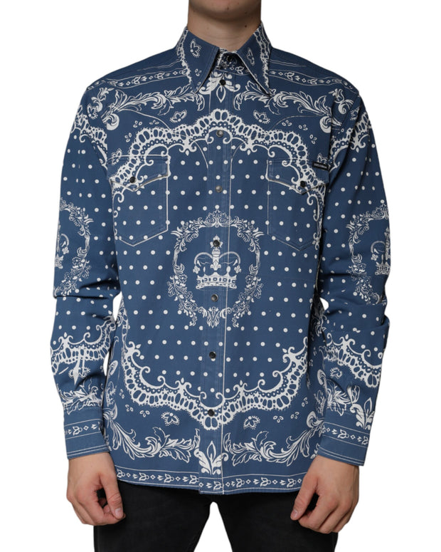 Blue White Bandana Print Cotton Casual Shirt