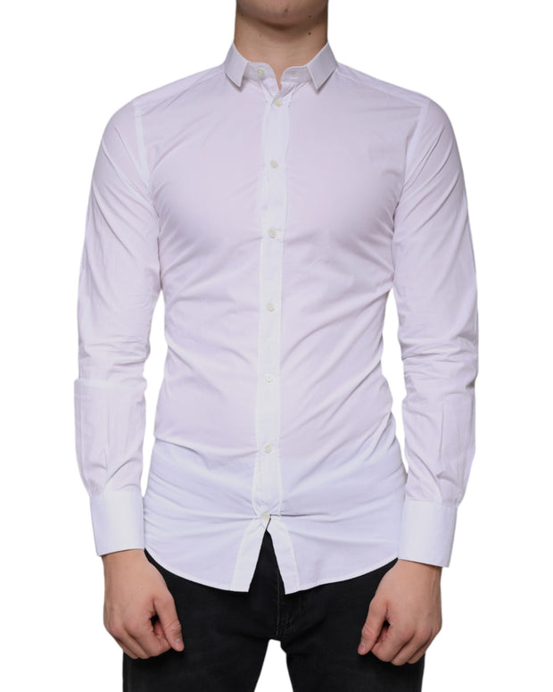 White Cotton Dress GOLD Formal Collared Shirt
