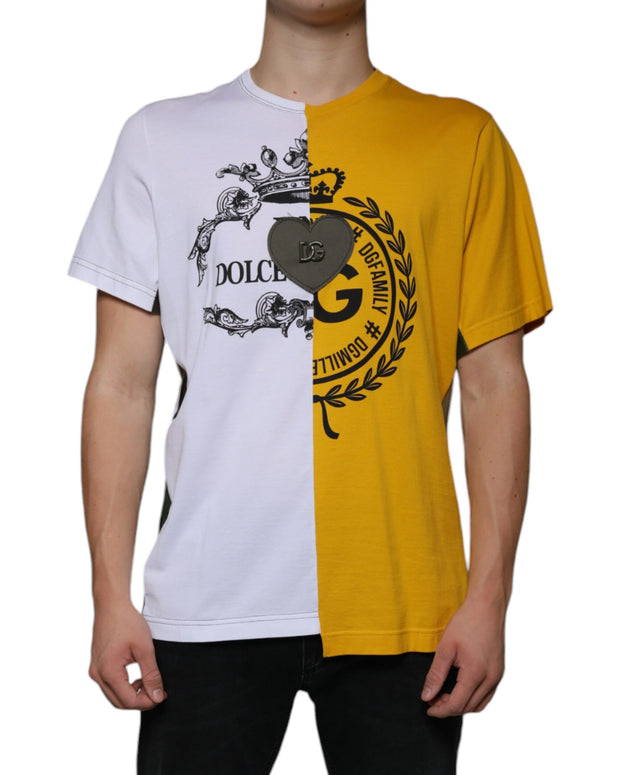 White Yellow Logo Print Short Sleeve T-shirt