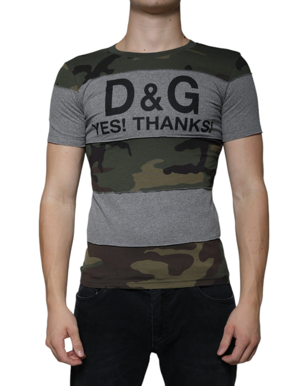 Multicolor Camouflage Cotton Crew Neck T-shirt