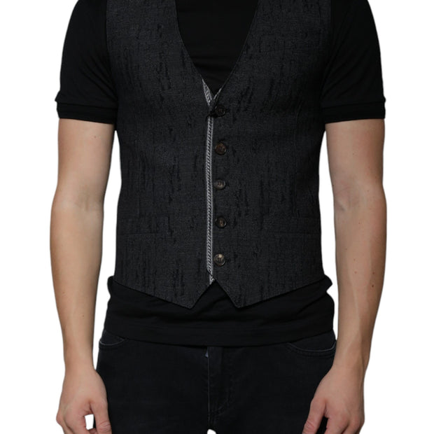 Black Wool Sleeveless Dress Waistcoat Vest