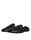 Black Logo Embroidered Leather Loafer Men Dress Shoes