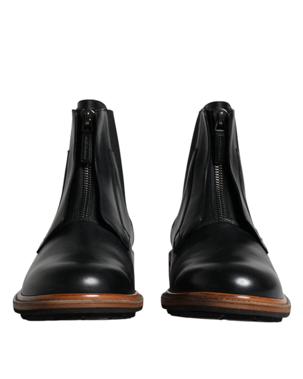 Black Leather Chelsea Mid Calf Men Boots Shoes