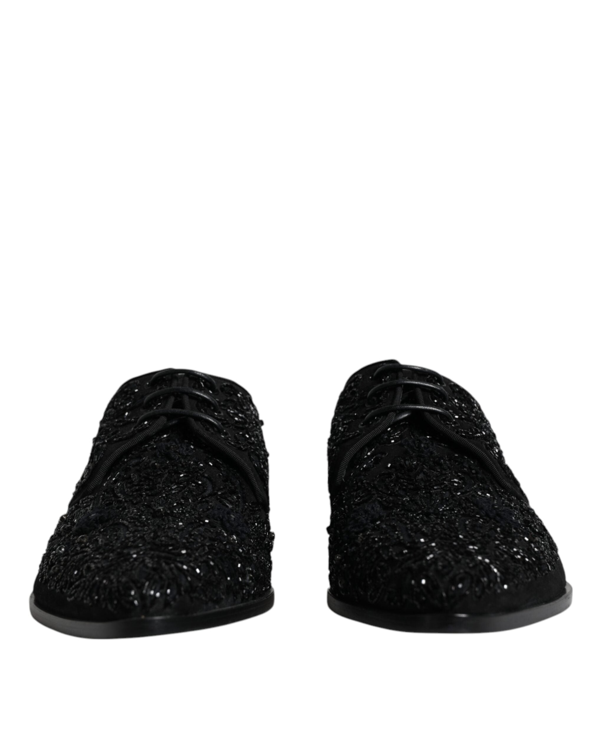 Black Embellished Suede Derby Formal Shoes