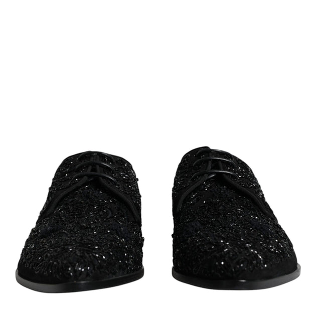 Black Embellished Suede Derby Formal Shoes