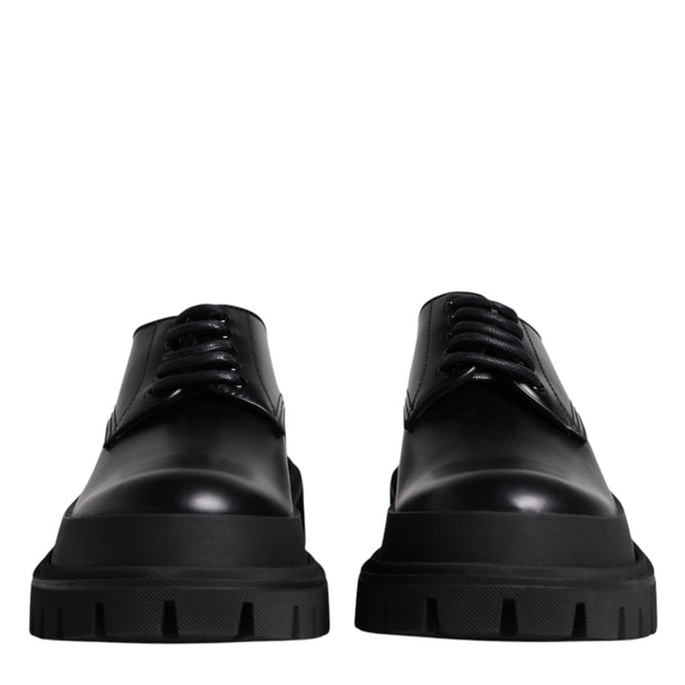 Black Leather Lace Up Trekking Dress Shoes