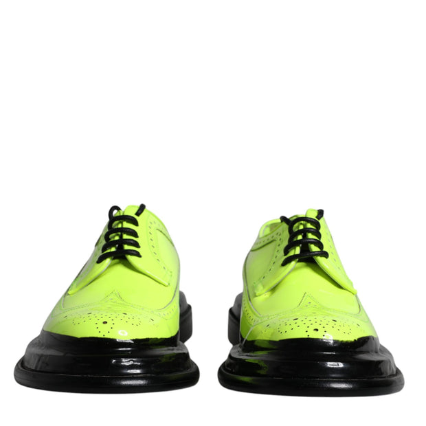 Neon Green Leather Lace Up Derby Dress Shoes