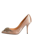 Beige Satin Crystal High Heels Pumps Shoes