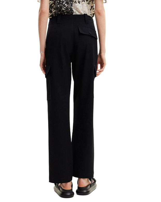 Black Polyester Cropped Pant