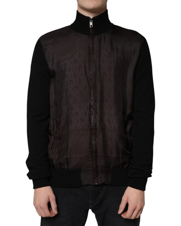 Black Logo Monogram Full Zip Bomber Jacket