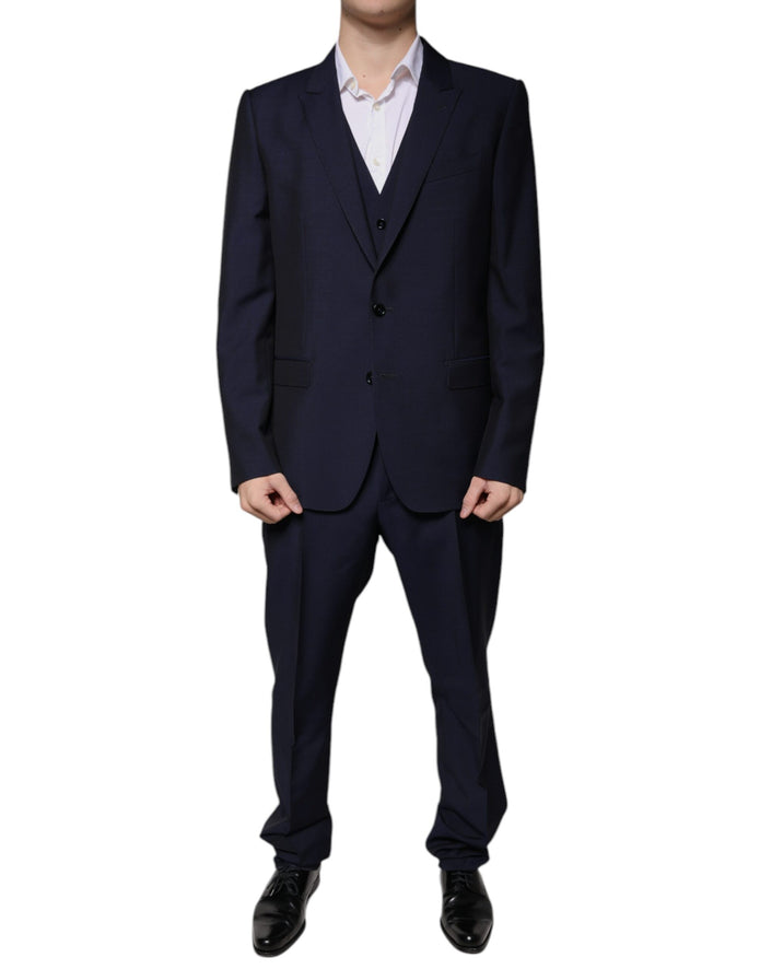 Dark Blue Wool 3 Piece Slim Fit Formal Suit