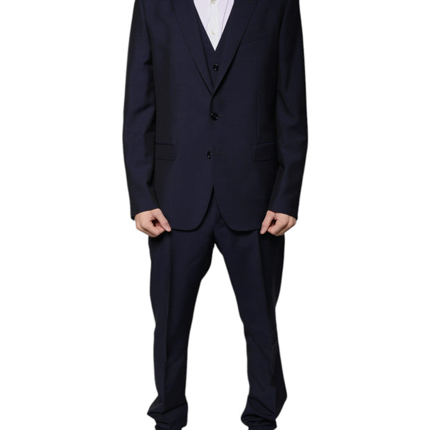 Dark Blue Wool 3 Piece Slim Fit Formal Suit