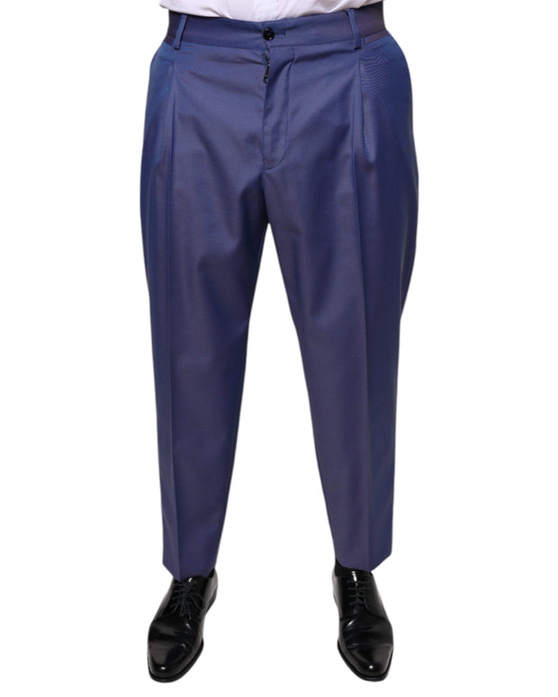Blue Wool Tapered Formal Dress Pants