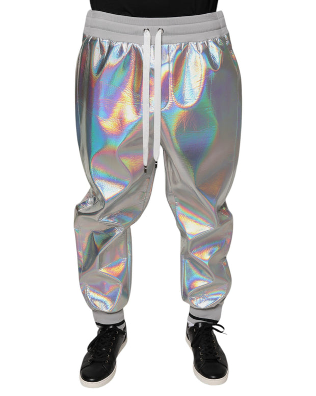 Silver Iridescent Men Jogger Sweatpants Pants