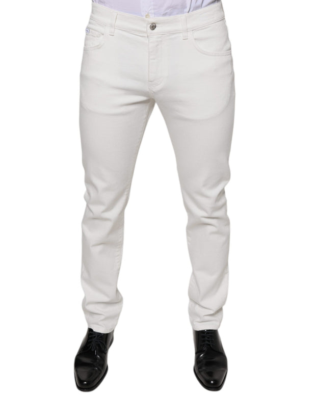 White Cotton Skinny Slim Men Denim Jeans
