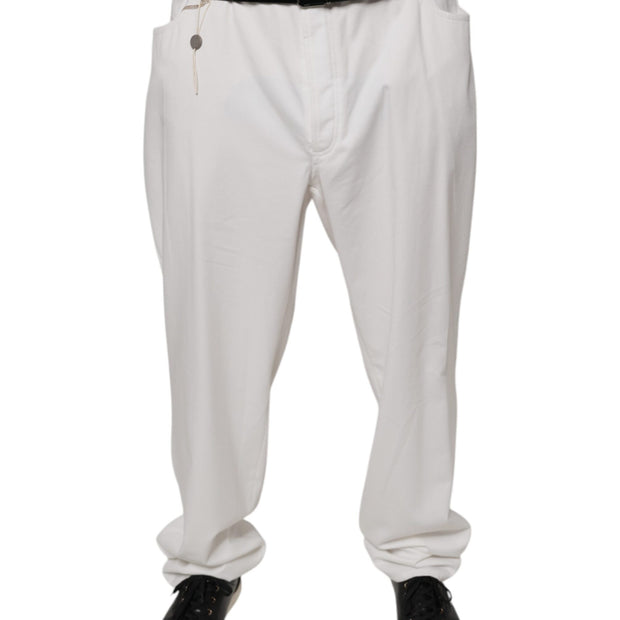 White Cotton Men Dress Tapered Pants