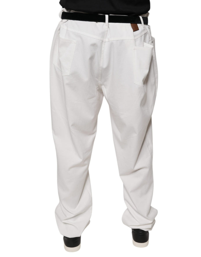 White Cotton Men Dress Tapered Pants