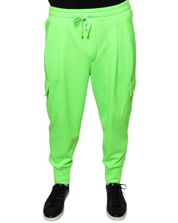 Neon Green Polyester Cargo Jogger Sweatpants Pants