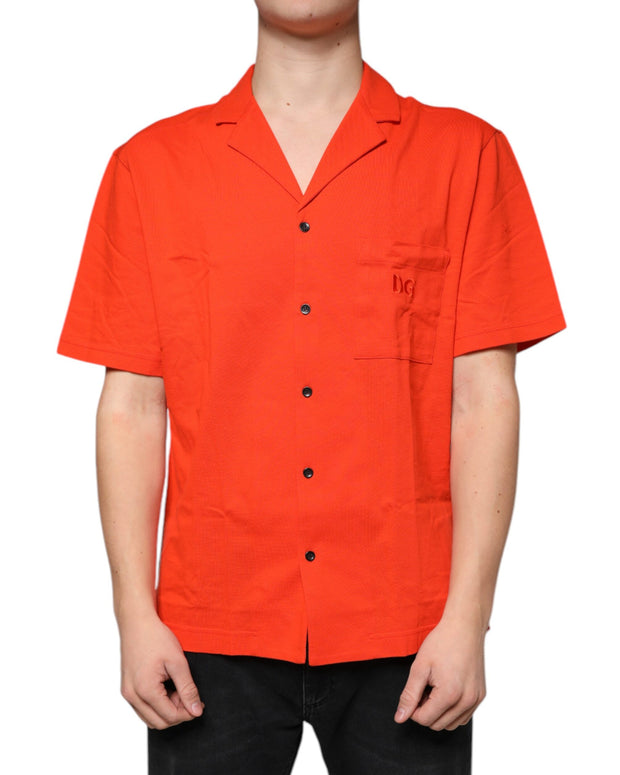Orange Cotton Button Down Casual Polo Shirt