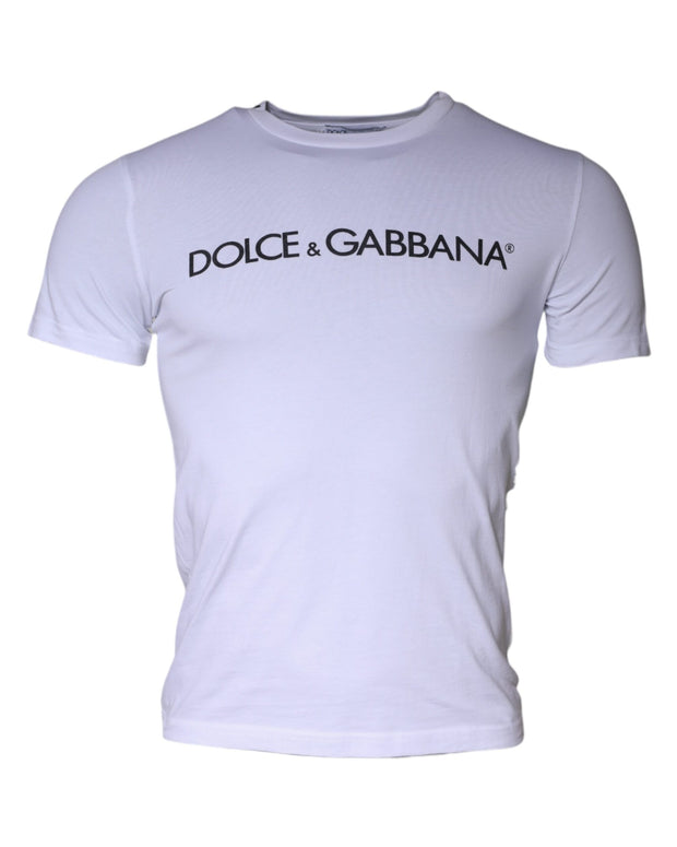 White Logo Print Cotton Crew Neck T-shirt