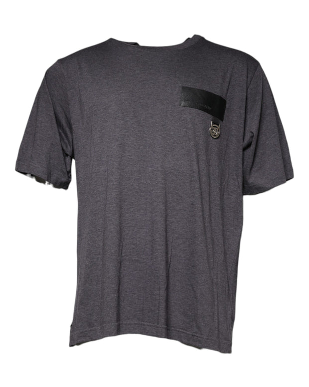Gray Logo Patch Cotton Crew Neck T-shirt