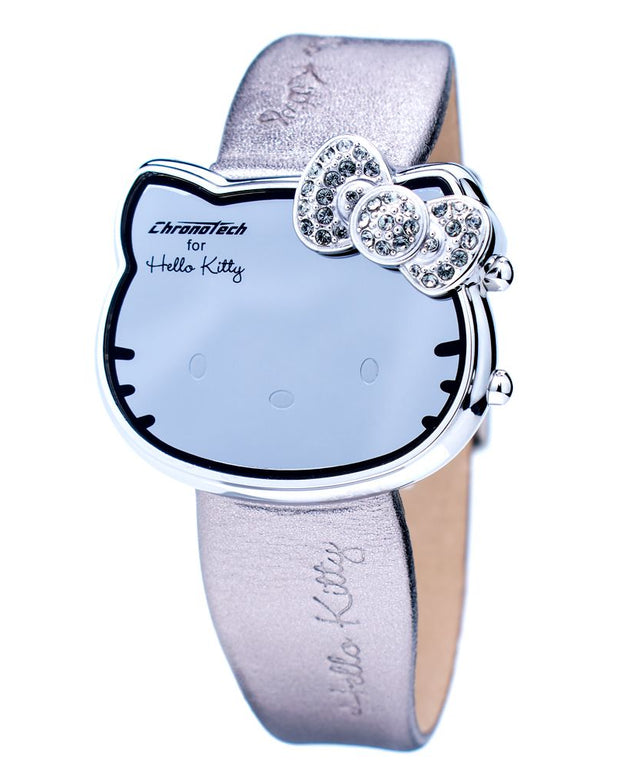 Silver Leather Digital Watch