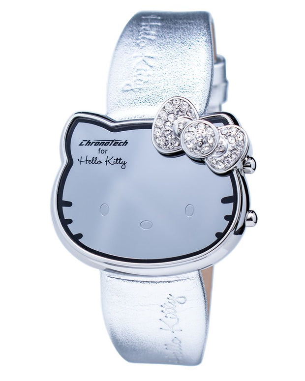 Silver Leather Digital Watch