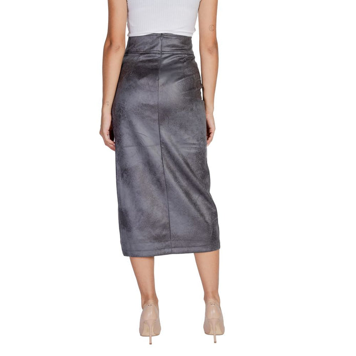 Gray Synthetic Leather Skirt