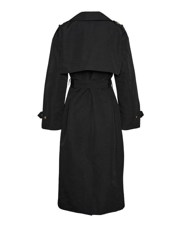 Black Polyester Trench Coat