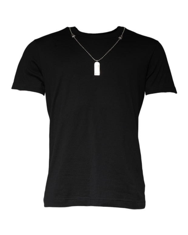 Black Cotton Necklace Embellished T-shirt