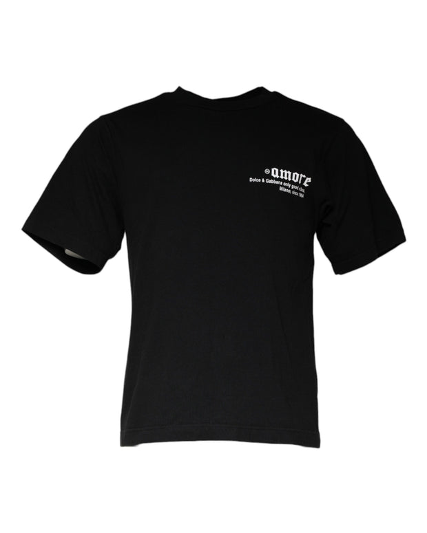 Black Amore Print Cotton Crew Neck T-shirt