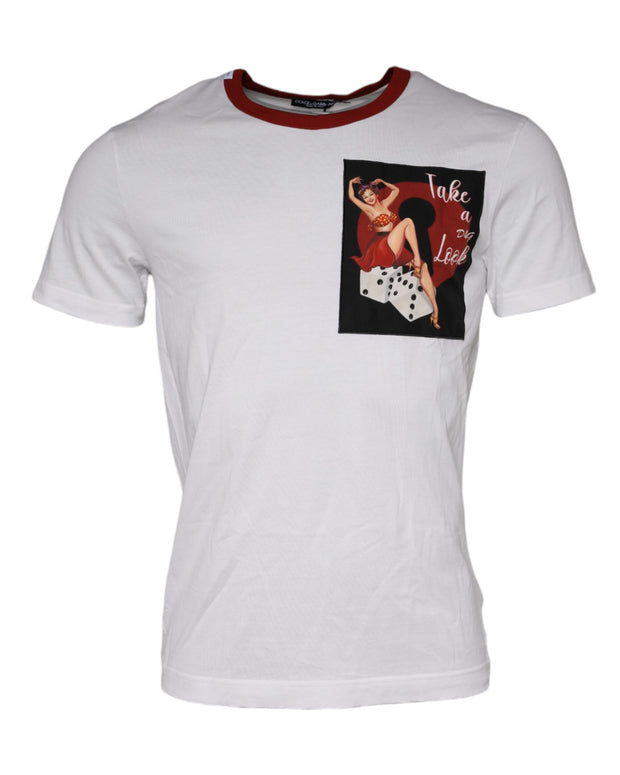 White Graphic Print Cotton Crew Neck T-shirt