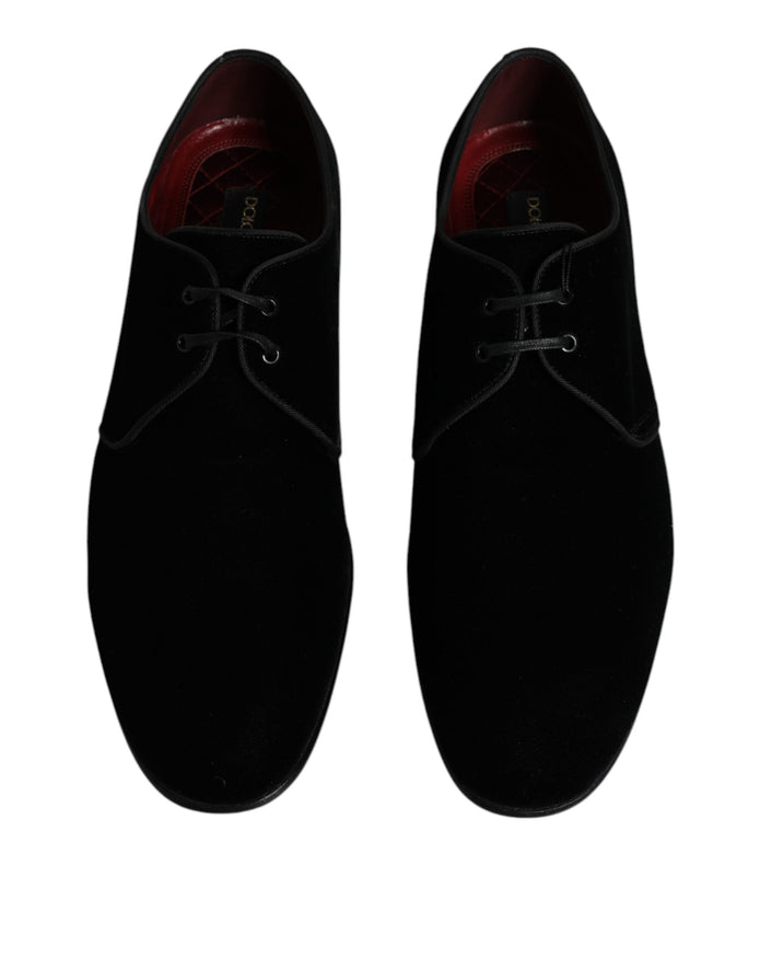 Black Velvet Leather Lace Up Derby Shoes