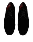 Black Velvet Leather Lace Up Derby Shoes