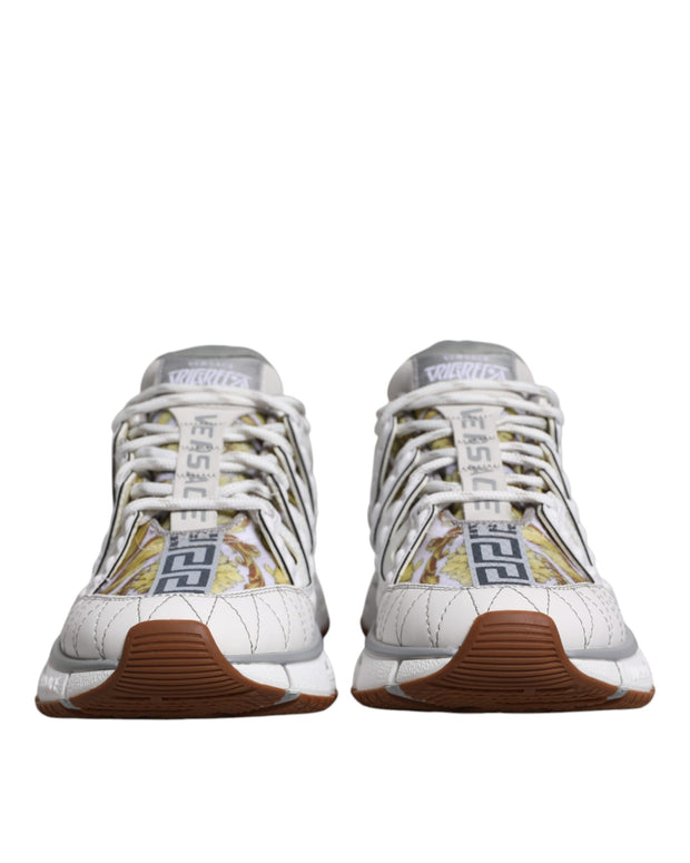 White Trigreca Barocco Print Low Top Sneakers Shoes
