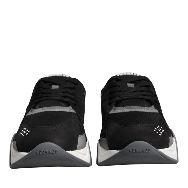 Black Leather Neoprene Chunky Low Top Sneakers Squalo Shoes