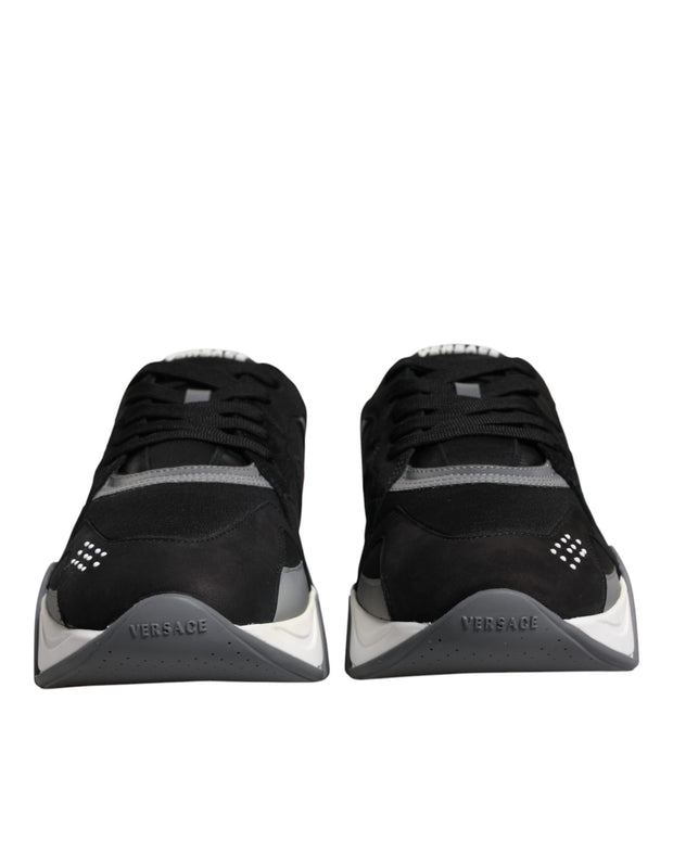 Black Leather Neoprene Chunky Low Top Sneakers Squalo Shoes