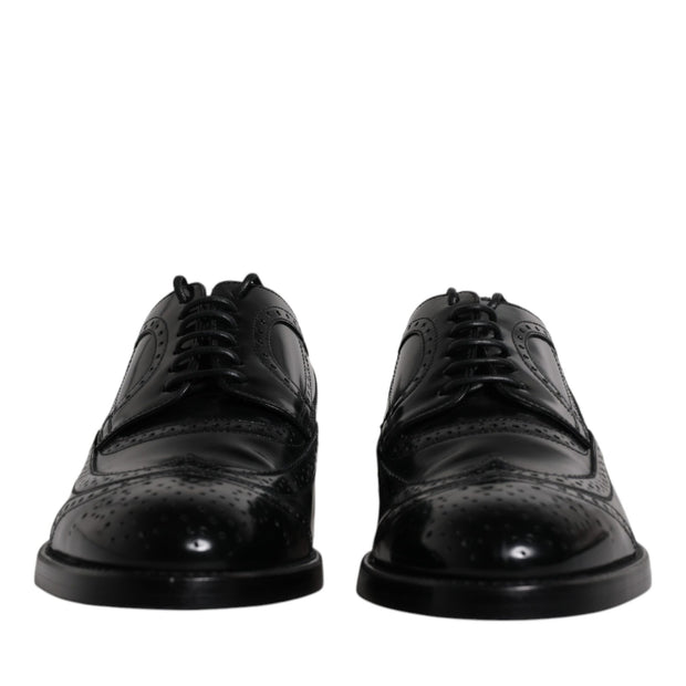 Black Leather Derby Wingtip Formal Shoes