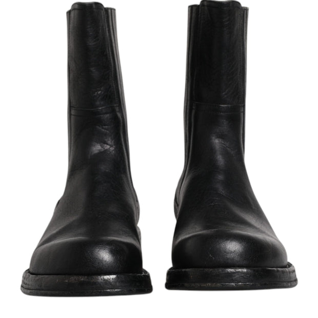 Black Horse Leather Mid Calf Boots Shoes