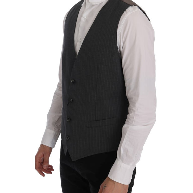 Elegant Striped Gray Waistcoat Vest